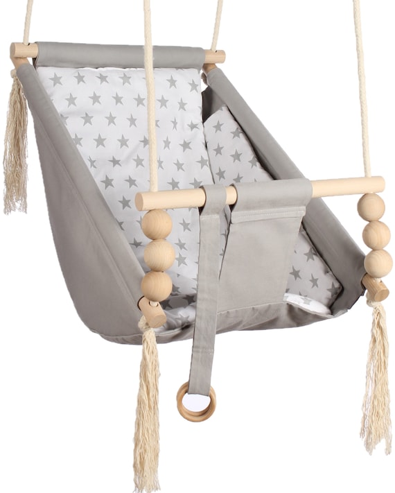 Balançoire bébé réglable accessoires inclus coton gris