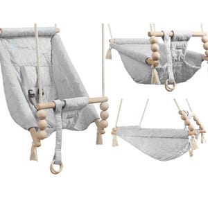 Schaukel, Balançoire, Baby hammock 3in1, Velvet Pink Kids swing, Toddler chair, Scandinavian style indoor/outdoor. Birthday Gift. Hand Made