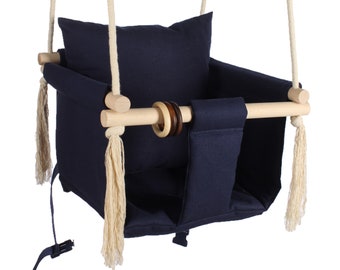 Schaukel, Balançoire, Indoor und Outdoor Blue Baby Swing, Wippe, Kleinkindspielzeug, Hängematte, Stoffschaukel, erstes Geburtstagsgeschenk, 100% handgefertigt