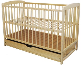 Babybett, Bettengröße 60x120, Babybett, Zustellbett, Kinderbett mit Geländer, Geländer, Babybett aus Holz
