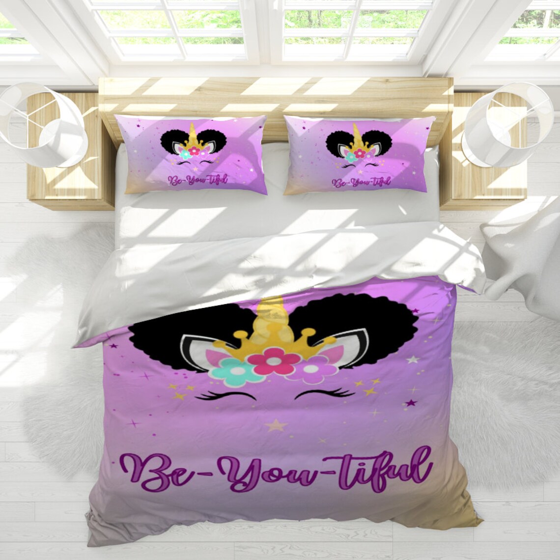 Unicorn Duvet Cover Afro Unicorn Bedding Girls Room | Etsy