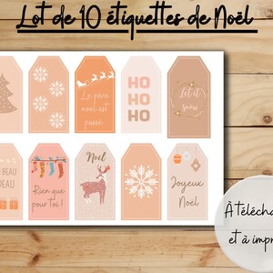 Lot de 10 étiquettes de Noël style boho téléchargement numérique, Etiquettes pour cadeaux en français