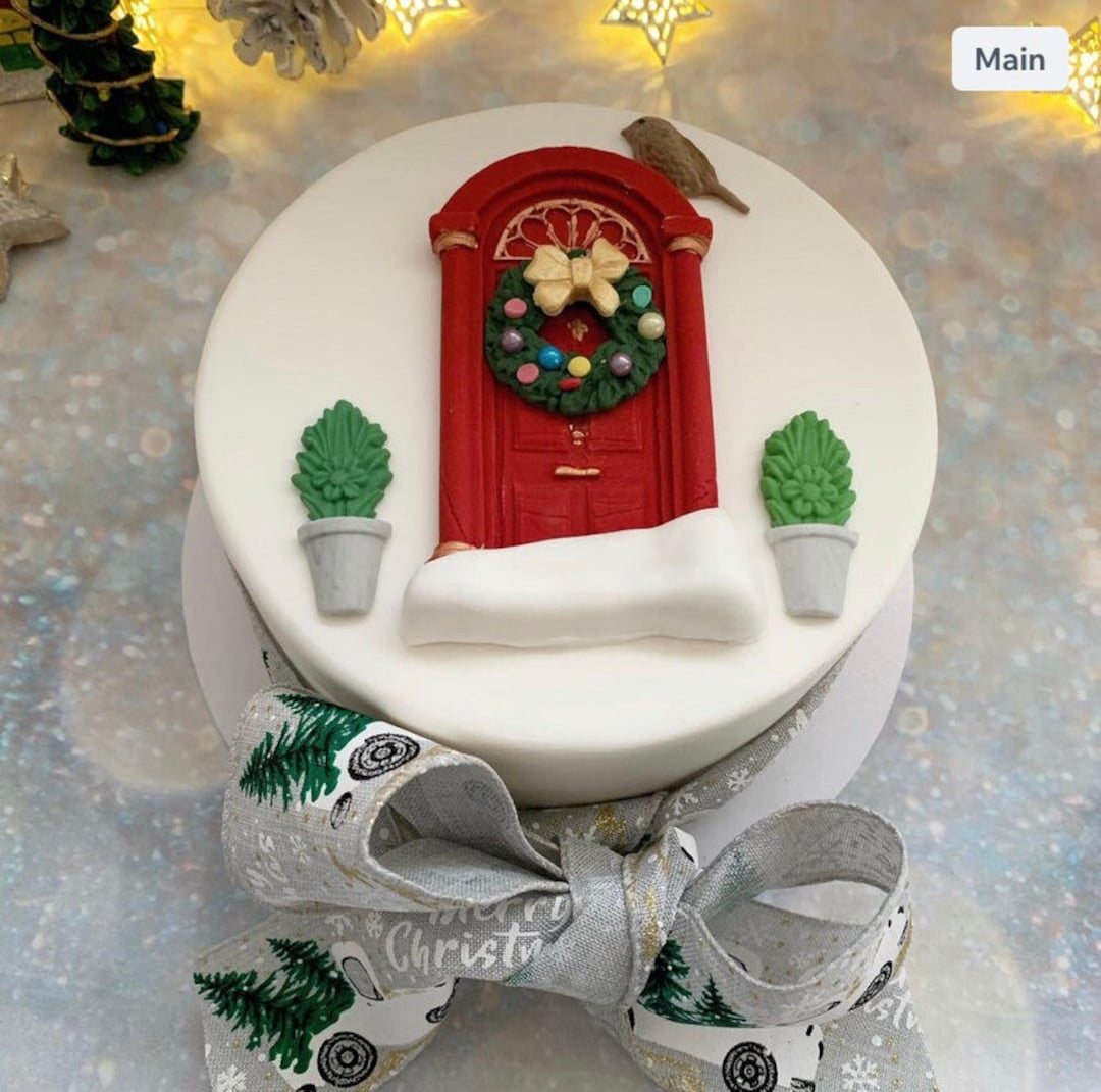 Edible Christmas Door & Wreath Sugar Cake Topper Decorations Etsy