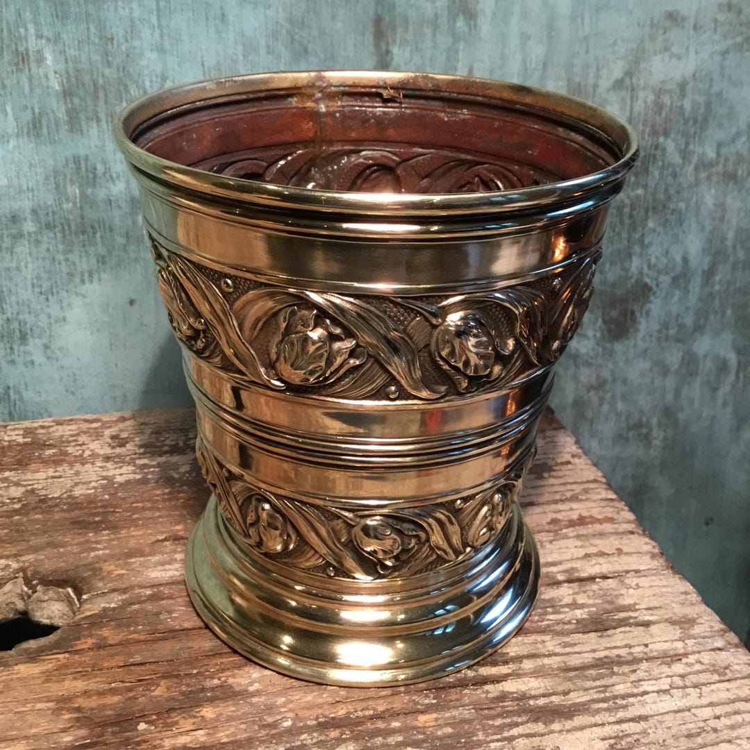 Lovely Old Brass Plant Pot/vase, Decorative Brass, Polished Brass Pot — free download