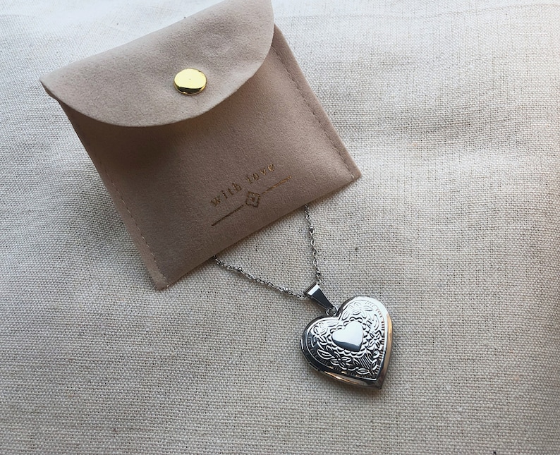 Heart locket necklace, silver, chain, locket, heart, gift, friends, partner, photo, picture, personal, individual, locket amulet image 3