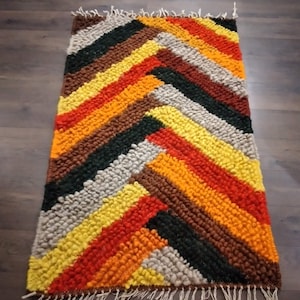 Bright and colourful ZigZag Rug Organic Sheep Wool Hand Loom  Handmade Custom Made