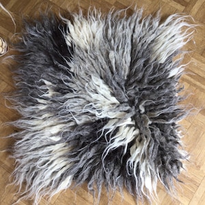 Shades of grey and white Sheepskin Look Seat Pads | Seat Covers | Hand Woven On Loom