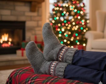 Cosy Wool Socks Handknitted Unisex Organic  Grey