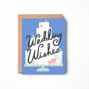Tarjeta ilustrada de pastel de bodas: deseos de boda para los recién casados