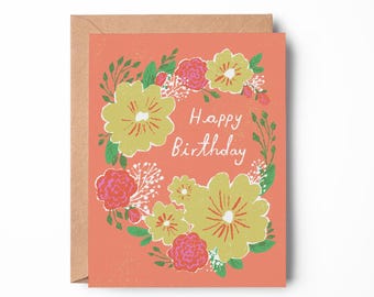 Floral Happy Birthday Card: Bright Illustrated Greeting