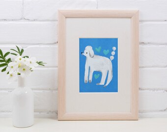 White Poodle on Blue