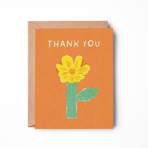 Orange Thank You Card | Yellow Flower & Retro-Inspired Design | Thank you Greeting Card