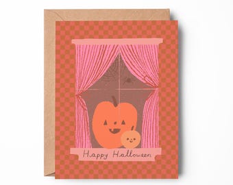 Tarjeta de felicitación con ventana de Jack-o-Lantern / Tarjeta de calabazas de Halloween