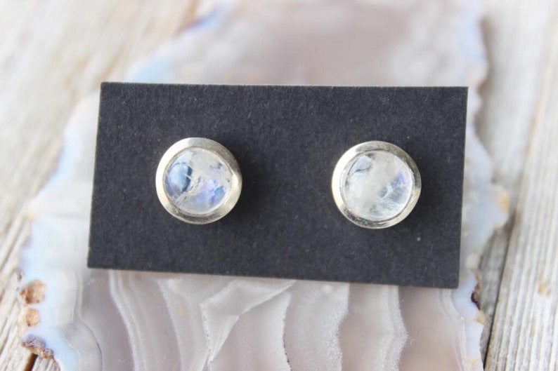 Gift For Her Silver Earring Stud Earring Silver Studs Rainbow Moonstone Earrings in 925 Sterling Silver Birthstone Earring Gemstone