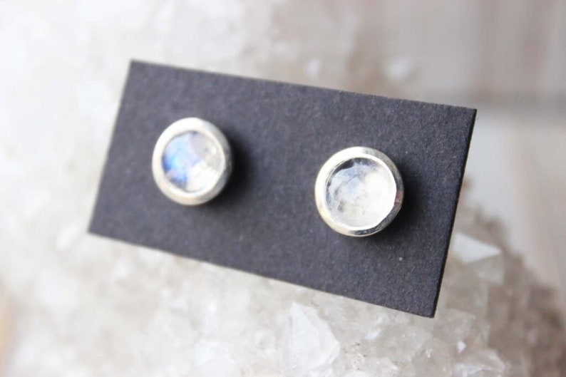 Gift For Her Silver Earring Stud Earring Silver Studs Rainbow Moonstone Earrings in 925 Sterling Silver Birthstone Earring Gemstone
