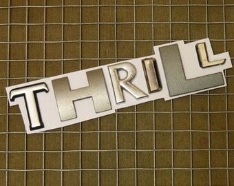 Repurposed Car Vehicle Letters - "THRILL" fridge magnet - metal plastic car letter - sayings words and slogans