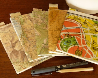 Upcycled Vintage Map A6 Softcover Notebook Jotter – Lined 32 pages Pale Yellow Paper