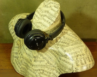 Vintage Music Themed Decoupage Mannequin Torso - headphone stand - decorative
