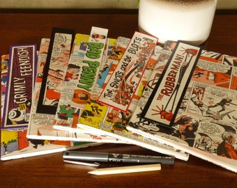 Upcycled Vintage Comic A5 Softcover Notebook Jotter – Lined 60 pages White Paper