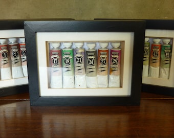 Wall Art - Framed Vintage Winsor & Newton Oil Paint Tubes 17-28 - upcycled frames and paint