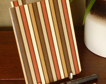 Upcycled Vintage Brown Striped Wallpaper A6 Softcover Notebook Jotter – Lined 32 pages Pale Yellow Paper