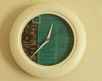Upcycled Westclox clock with Garrard Turntable Platter Label for Vinyl Record Fan