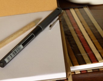 Upcycled Vintage Brown Striped Wallpaper A6 Softcover Refillable Notebook Jotter