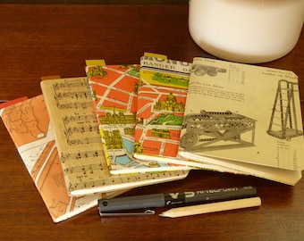 Upcycled Vintage A6 Softcover Notebook Jotter – Plain 88 pages Pale Yellow Paper