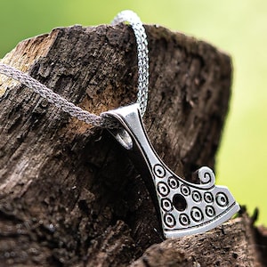 Sterling Silver Perun Axe Pendant: Viking Slavic Amulet Necklace