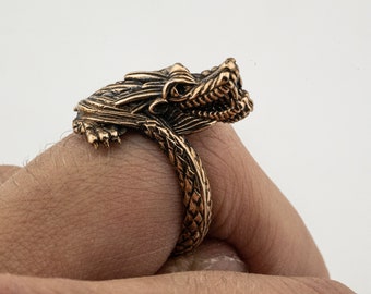 Dragon Bronze Ring, Dragon Talisman, Dragon&#39;s Head, Mythical Ring, Animal Jewelry Trend,  Cool Handmade Rings, Bronze Casting