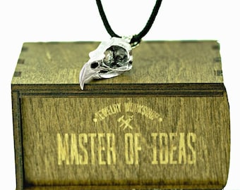 Silver Raven Skull Pendant: Norse Mythology Jewelry
