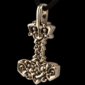 Bronze Thor&#39;s Hammer Necklace: Viking Mjolnir Amulet, Norse Pagan Jewelry