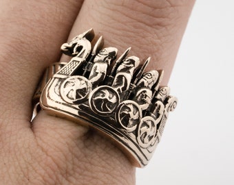 Drakkar for Man, Viking Ship Ring, Nordic Ring, Bronze Viking Ring, Scandinavian Jewelry, Norse Mythology Gift, Norse Jewellery