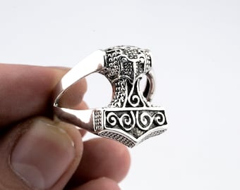 925 Silver Mjolnir Ring: Thor Hammer, Viking Norse Jewelry