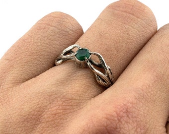 Textured Silver Ring, Nature Inspired Ring, Garnet Twig Ring, Scandinavian Jewelry, Tree Branch Ring, Twig Jewelry, Ladies Silver Ring
