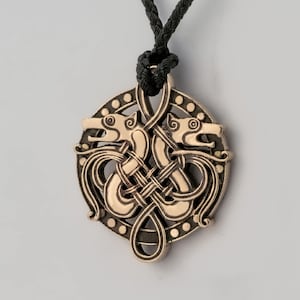 Handmade Bronze Fenrir Wolf Pendant: Norse Viking Necklace