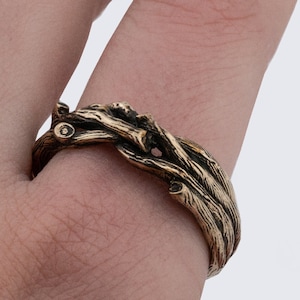 Bronze Twig Ring: Handmade Norse Tree Branch Jewelry