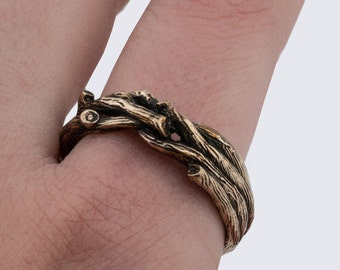 Twig Rings, Bronze Twig Ring, Shabby Tree, Scandinavian Jewelry, Norse Mythology Gift, Twig Jewelry, Tree Branch Ring, Norse Jewellery