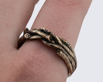 Bronze Druid Ring – Pagan Forest Jewelry Inspired by Tree Magic, Handmade Twig Band, Witchy Bronze Ring, Nature Spell Ring, Unisex Talisman