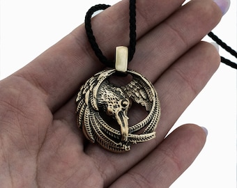 Bronze Raven Amulet – Norse Pagan Pendant with Protective Wings, Odin’s Symbol, Viking Jewelry for Men and Women, Spiritual Gift