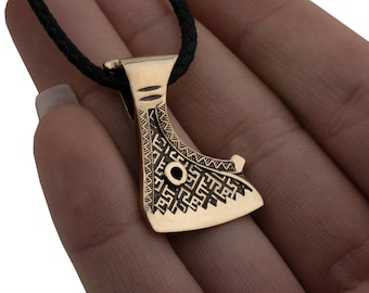 Bronze Viking Axe Necklace: Norse Pagan Pendant with Leather Cord
