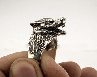 Sterling Silver Fenrir Wolf Ring: Viking Norse Jewelry