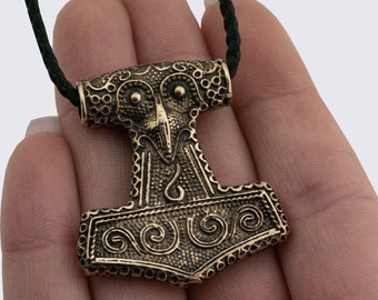 Mjolnir Hammer, Bronze Thors Hammer, Norse Mythology Gift, Raven Jewelry, Viking Necklaces, Scandinavian Jewelry, Viking Ornament