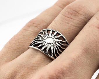 Viking Sunburst Ring: 925 Silver Norse Celtic Band