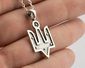 Handmade Sterling Silver Ukrainian Trident Pendant Necklace