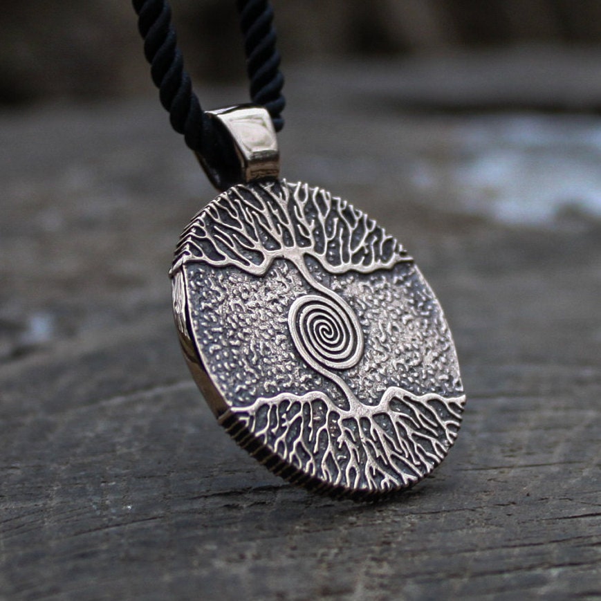 Ciondolo Argento 925 Albero Della Vita Yggdrasil – Lupo E Corvo Vichingo – Magic Cat UK