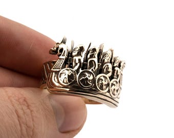 Bronze Viking Ship Ring: Drakkar Norse Mythology Jewelry