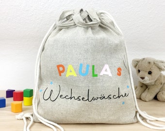 Personalisierter Rucksack Kita Tasche für Wechselwäsche Beutel Kindergarten Turnbeutel Natürlich recycelte Baumwolle