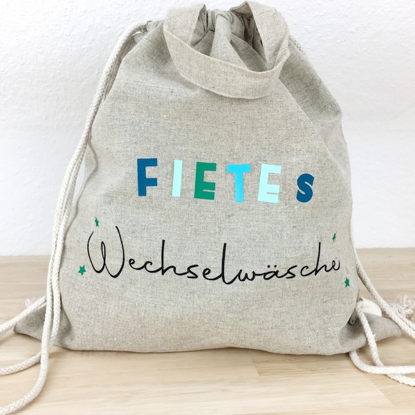 Personalisierter Rucksack Kita Tasche für Wechselwäsche Beutel Kindergarten Turnbeutel Natürlich recycelte Baumwolle