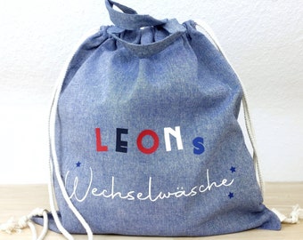 Personalisierter Rucksack Kita Tasche für Wechselwäsche Beutel Kindergarten Turnbeutel Natürlich recycelte Baumwolle